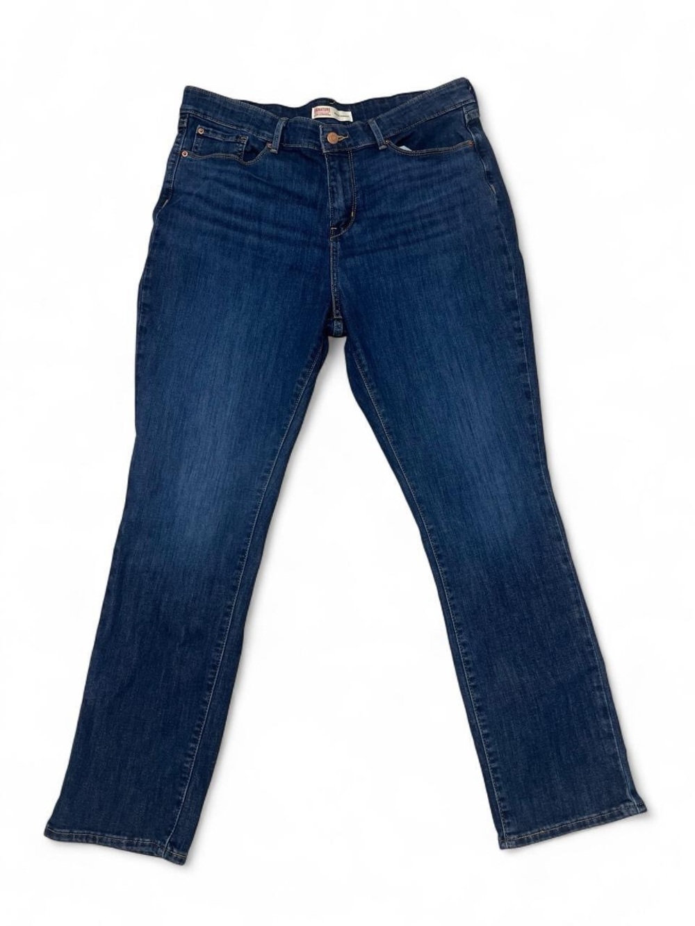 Signature by Levi Strauss Dark Blue Mid Rise Straight Leg Women's Jeans - 16S